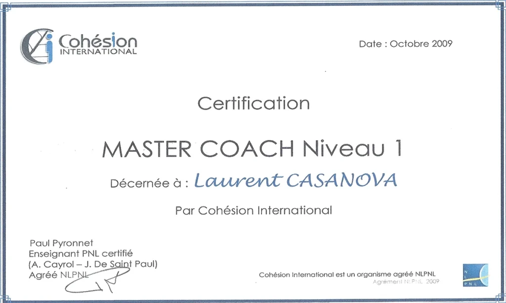 Certification Master Coach Niveau 1 de Laurent Casanova