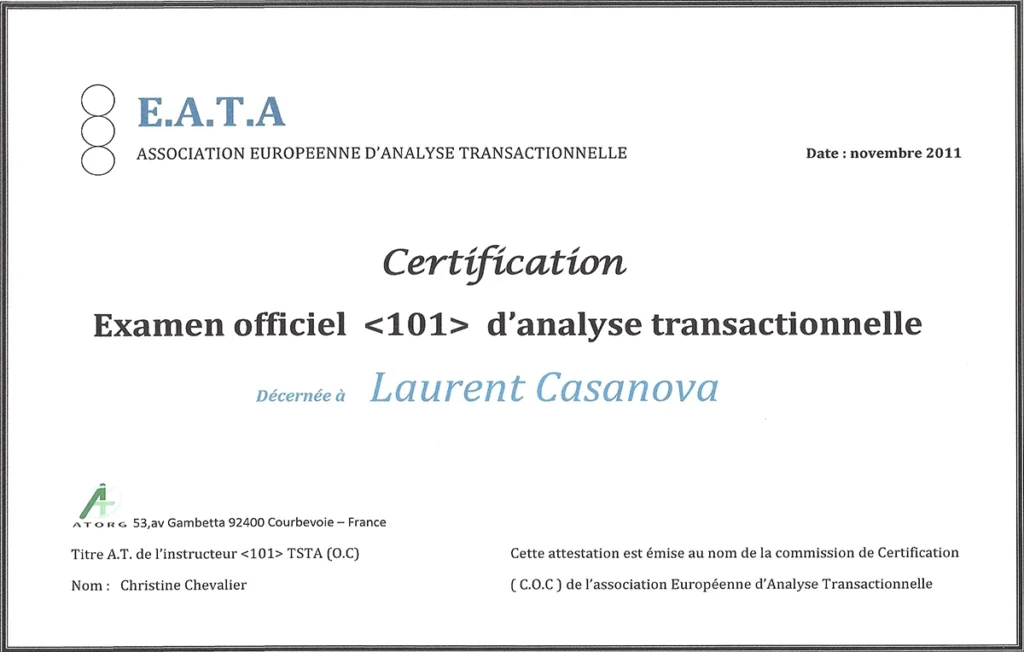 Certification d'analyse transactionnelle de Laurent Casanova